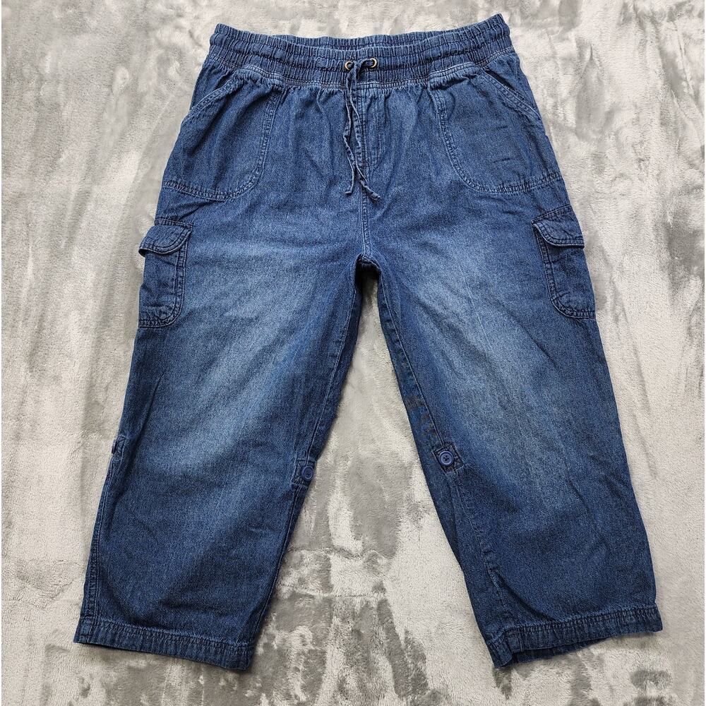 Woman Within Shorts Womens 14W Blue Pull On Convertible Length Cargo‎ Bermuda